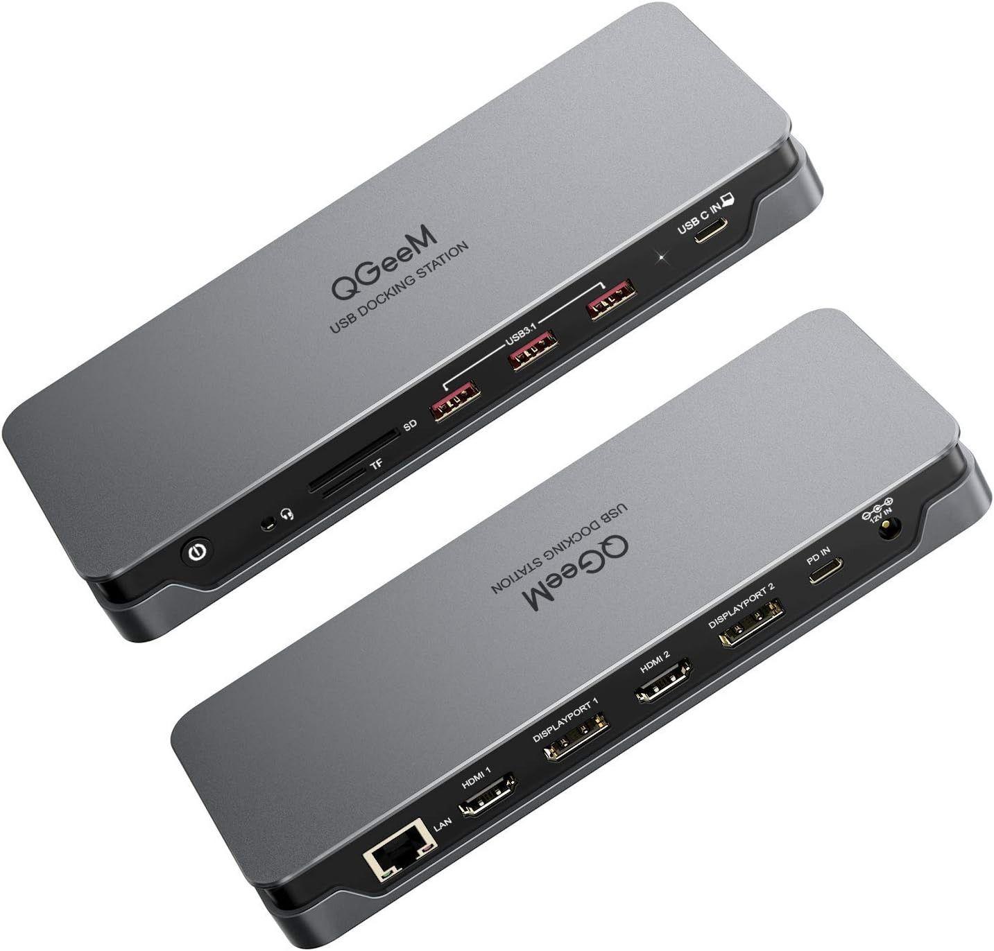 QGeeM  D6908 USB C Laptop Docking Station - Grey - Excellent
