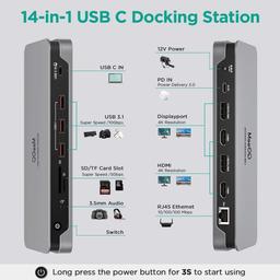QGeeM D6908 USB C Laptop Docking Station - Grey