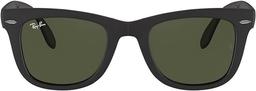 Ray-Ban RB4105 Folding Wayfarer Square Sunglasses - Black Frame/Green Lens