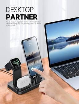 RJR Updated 3 in 1 Charging Station for Apple Devices - Black