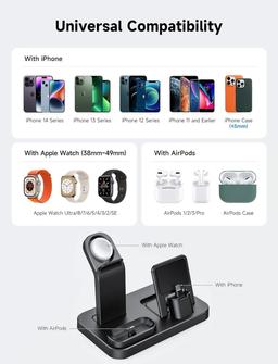 RJR Updated 3 in 1 Charging Station for Apple Devices - Black