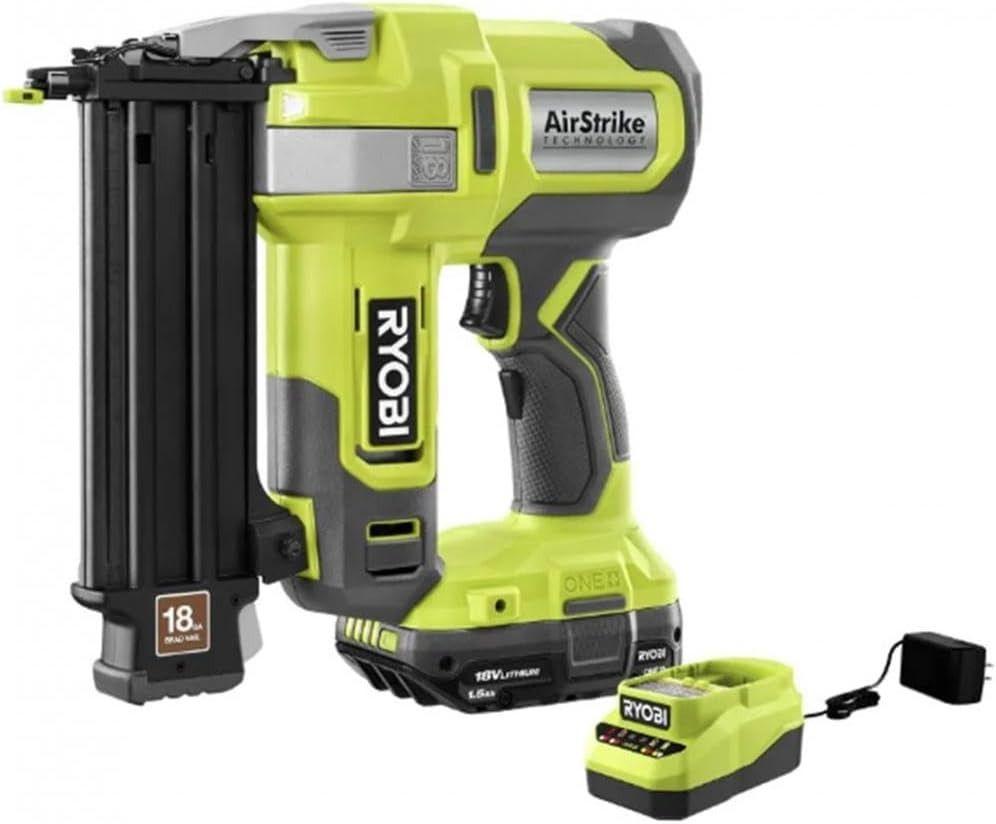 RYOBI  18V ONE+ AirStrike 18GA Brad Nailer Kit P321K - Black/Green - Excellent