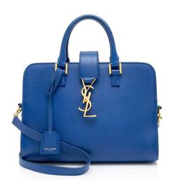 Saint Laurent Calfskin Monogram Baby Cabas Tote - Calfskin - Blue