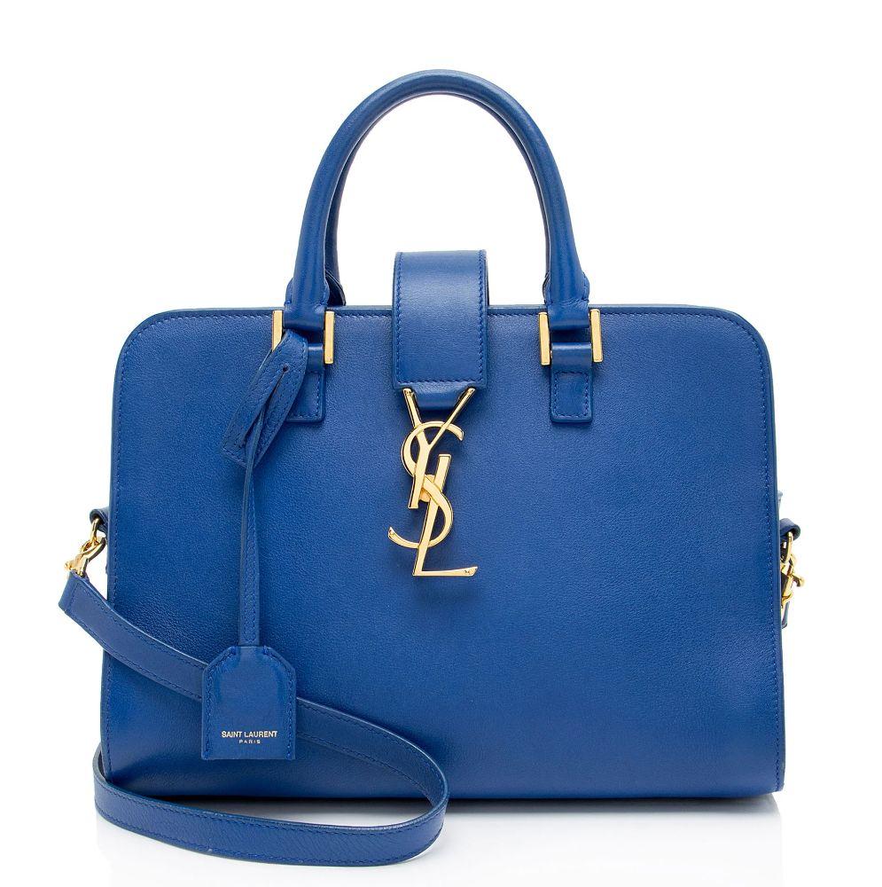 Saint Laurent Calfskin Monogram Baby Cabas Tote - Calfskin - Blue