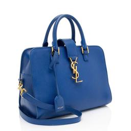 Saint Laurent Calfskin Monogram Baby Cabas Tote - Calfskin - Blue