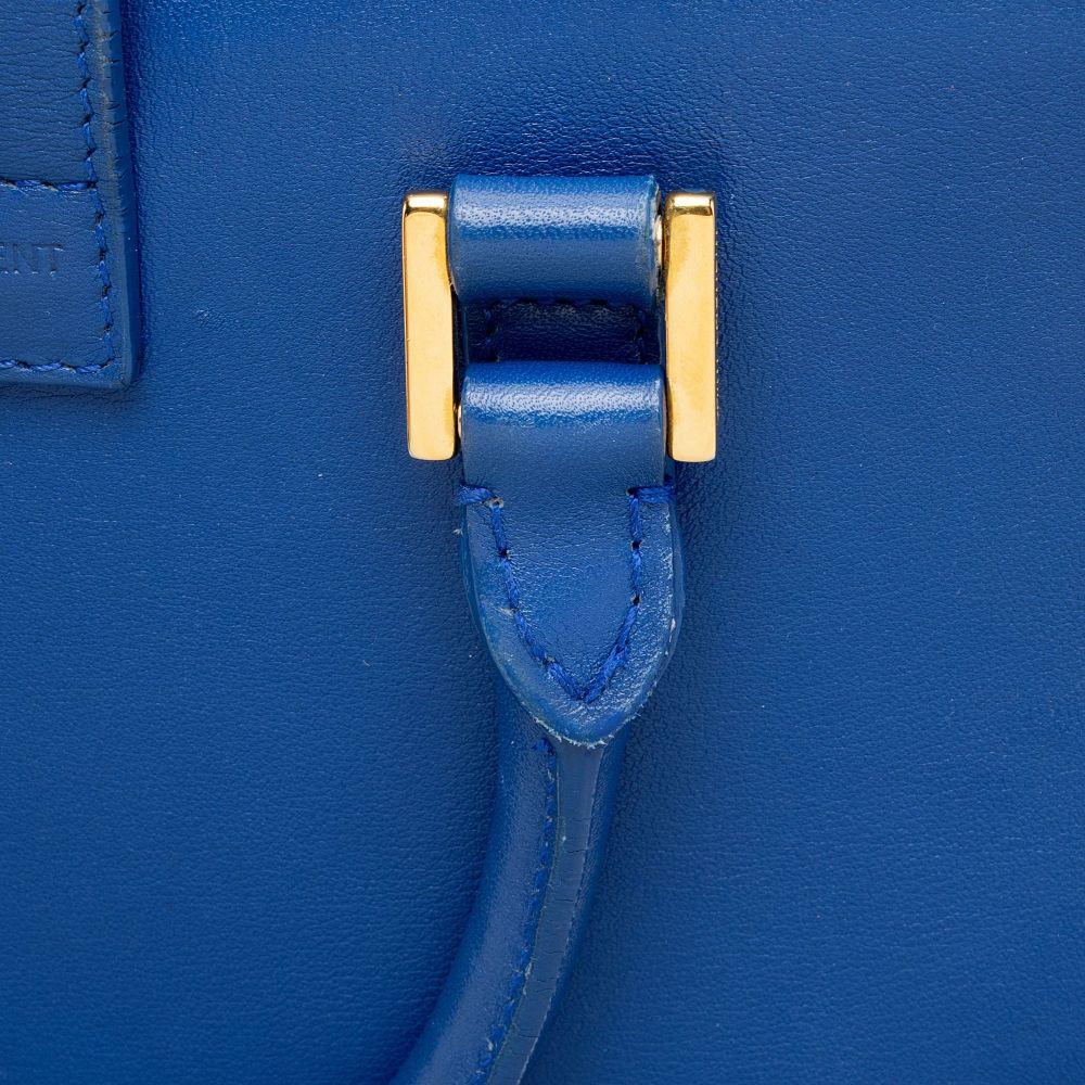 Saint Laurent Calfskin Monogram Baby Cabas Tote - Calfskin - Blue