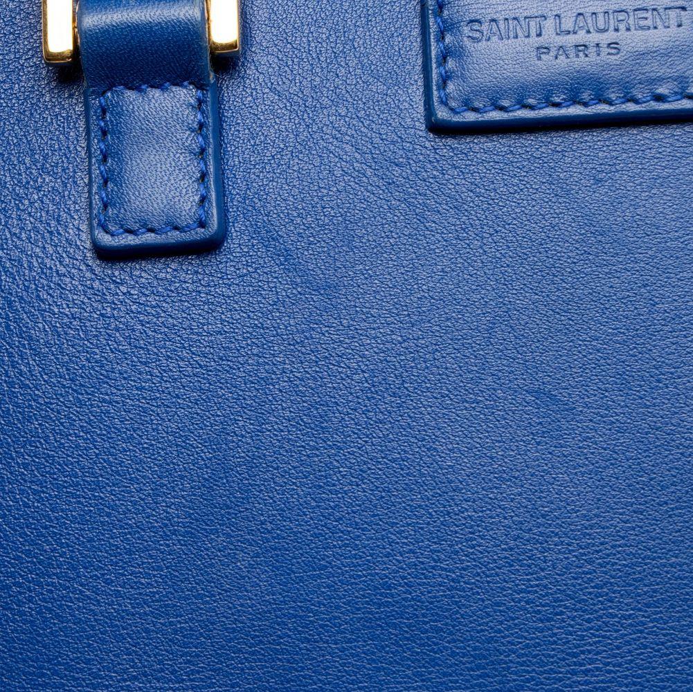 Saint Laurent Calfskin Monogram Baby Cabas Tote - Calfskin - Blue