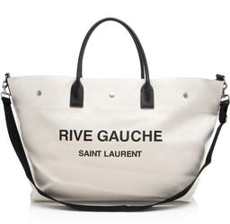 Saint Laurent Canvas Calfskin Rive Gauche Maxi Tote - Canvas - Beige/Black