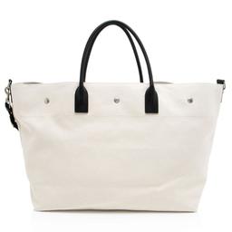 Saint Laurent Canvas Calfskin Rive Gauche Maxi Tote - Canvas - Beige/Black