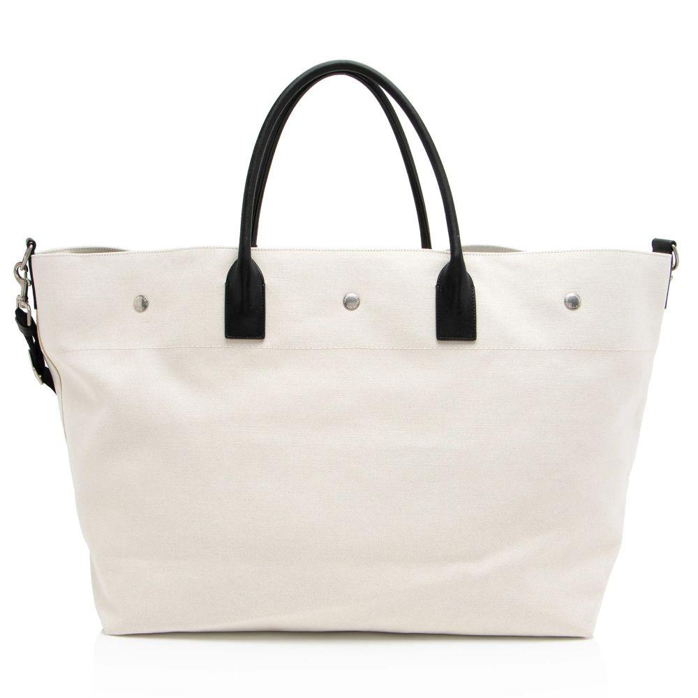 Saint Laurent Canvas Calfskin Rive Gauche Maxi Tote - Canvas - Beige/Black