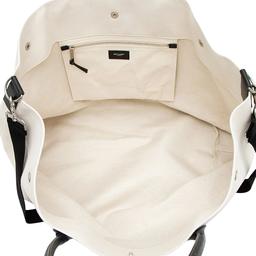 Saint Laurent Canvas Calfskin Rive Gauche Maxi Tote - Canvas - Beige/Black