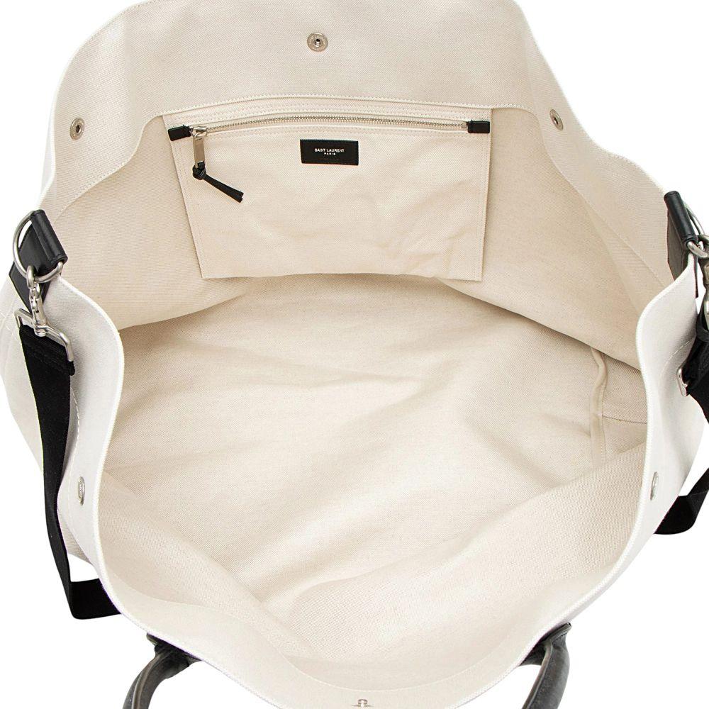 Saint Laurent Canvas Calfskin Rive Gauche Maxi Tote - Canvas - Beige/Black