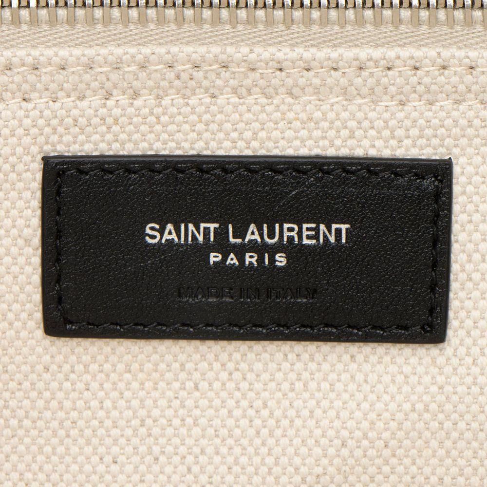 Saint Laurent Canvas Calfskin Rive Gauche Maxi Tote - Canvas - Beige/Black