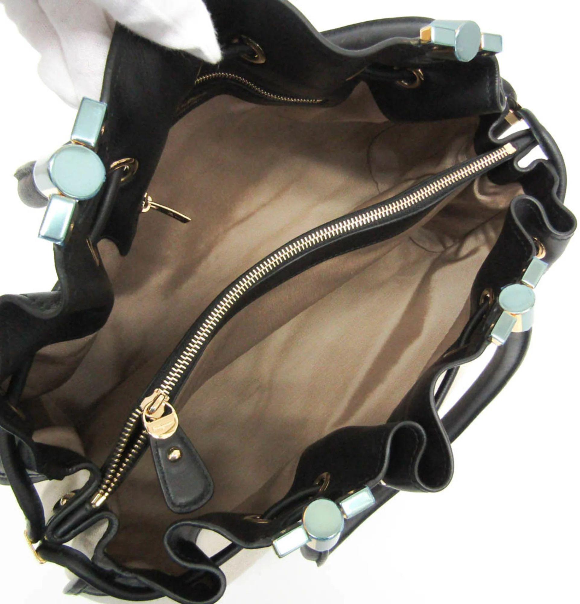 Salvatore Ferragamo Canvas Leather Handbag - Canvas - Black/Off-White