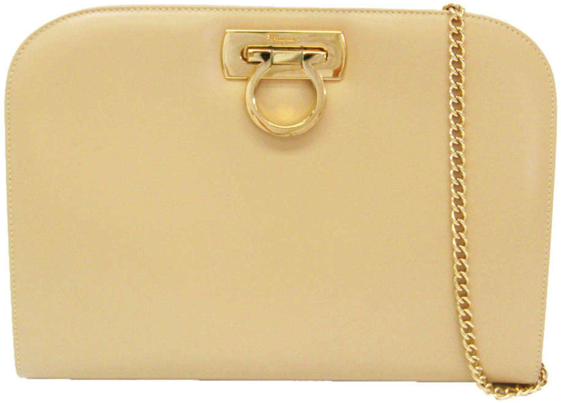 Salvatore Ferragamo  Gancini Leather Shoulder Bag - Beige - Leather - Excellent