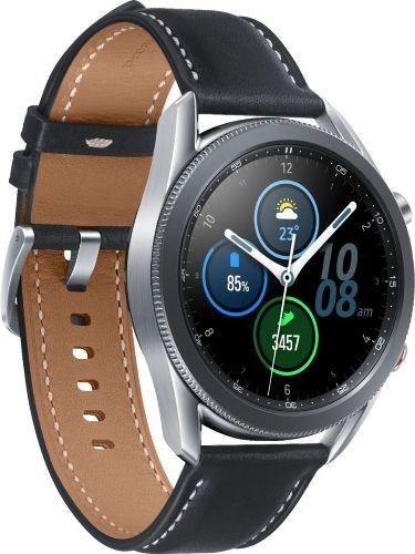 Samsung Galaxy Watch3 (Bluetooth) - 8GB - 45mm - Mystic Silver Stainless Steel Case with Black Leather Leather Strap