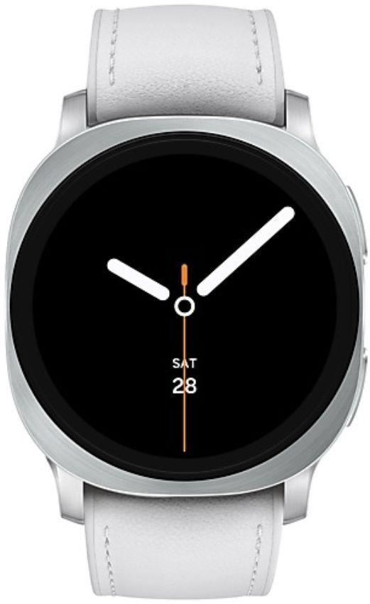 Galaxy Watch8 (Bluetooth + LTE) - 32GB - 46mm - Silver Aluminum Case with White Bio-based Synthetic Leather + Rubber Hybrid Band - Medium/Large Size