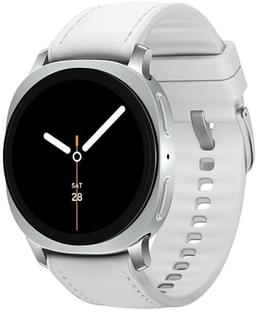 Galaxy Watch8 (Bluetooth + LTE) - 32GB - 46mm - Silver Aluminum Case with White Bio-based Synthetic Leather + Rubber Hybrid Band - Medium/Large Size