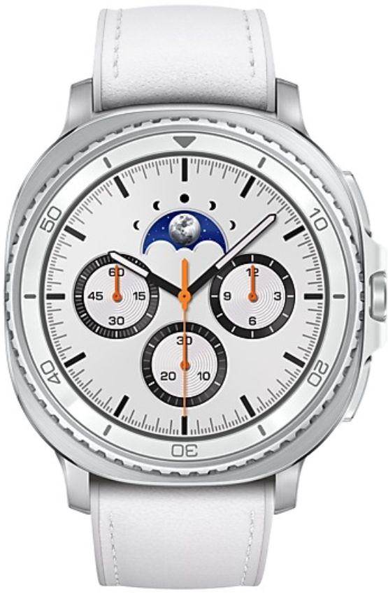 Galaxy Watch8 (Bluetooth + LTE) - 32GB - 46mm - White Classic (Stainless Steel) Case with White Bio-based Synthetic Leather + Rubber Hybrid Band - Small/Medium/Large Size