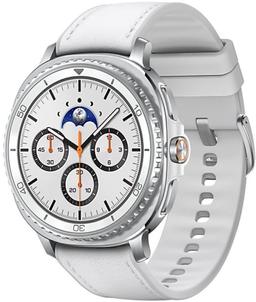 Galaxy Watch8 (Bluetooth + LTE) - 32GB - 46mm - White Classic (Stainless Steel) Case with White Bio-based Synthetic Leather + Rubber Hybrid Band - Small/Medium/Large Size