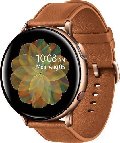 Samsung Galaxy Watch Active2 (Bluetooth + LTE) - 4GB - 40mm - Gold Stainless Steel Case with Brown Leather Leather Strap