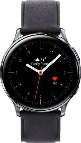 Samsung Galaxy Watch Active2 (Bluetooth + LTE) - 4GB - 44mm - Silver Stainless Steel Case with Black Leather Leather Strap