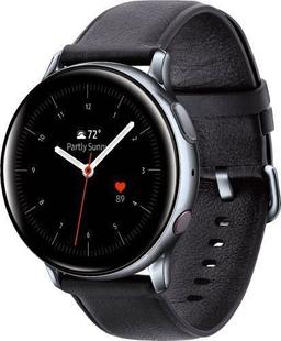 Samsung Galaxy Watch Active2 (Bluetooth + LTE) - 4GB - 44mm - Silver Stainless Steel Case with Black Leather Leather Strap