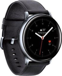 Samsung Galaxy Watch Active2 (Bluetooth + LTE) - 4GB - 44mm - Silver Stainless Steel Case with Black Leather Leather Strap