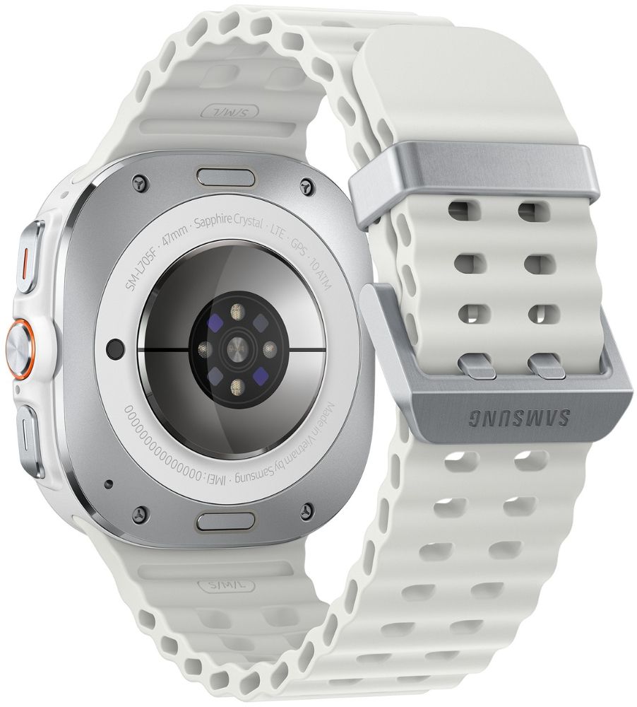 Galaxy Watch Ultra (2025) - 64GB - 47mm - Titanium White Titanium Case with White Hydrogenated Nitrile Butadiene Rubber Marine Band - S/M/L Size