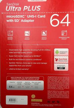 SanDisk Ultra PLUS 64GB Memory Card - Red/Grey