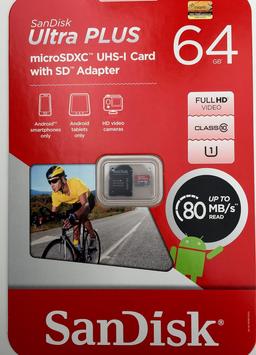 SanDisk Ultra PLUS 64GB Memory Card - Red/Grey