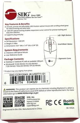 SIIG 3 Buttons USB Optical Mouse - Black