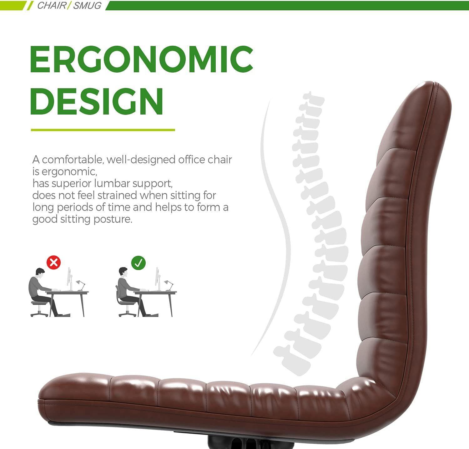 Smug Armless Leather Swivel Desk Office Chair - Brown