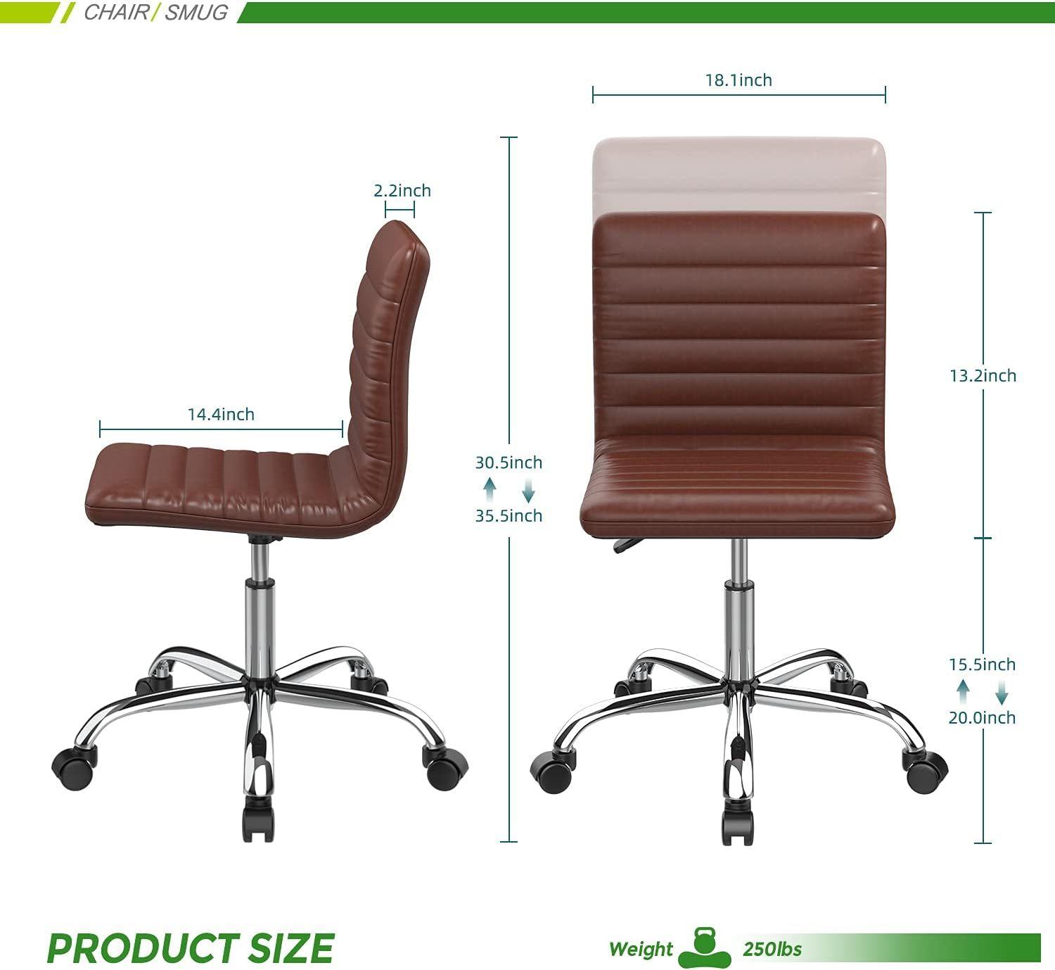 Smug Armless Leather Swivel Desk Office Chair - Brown