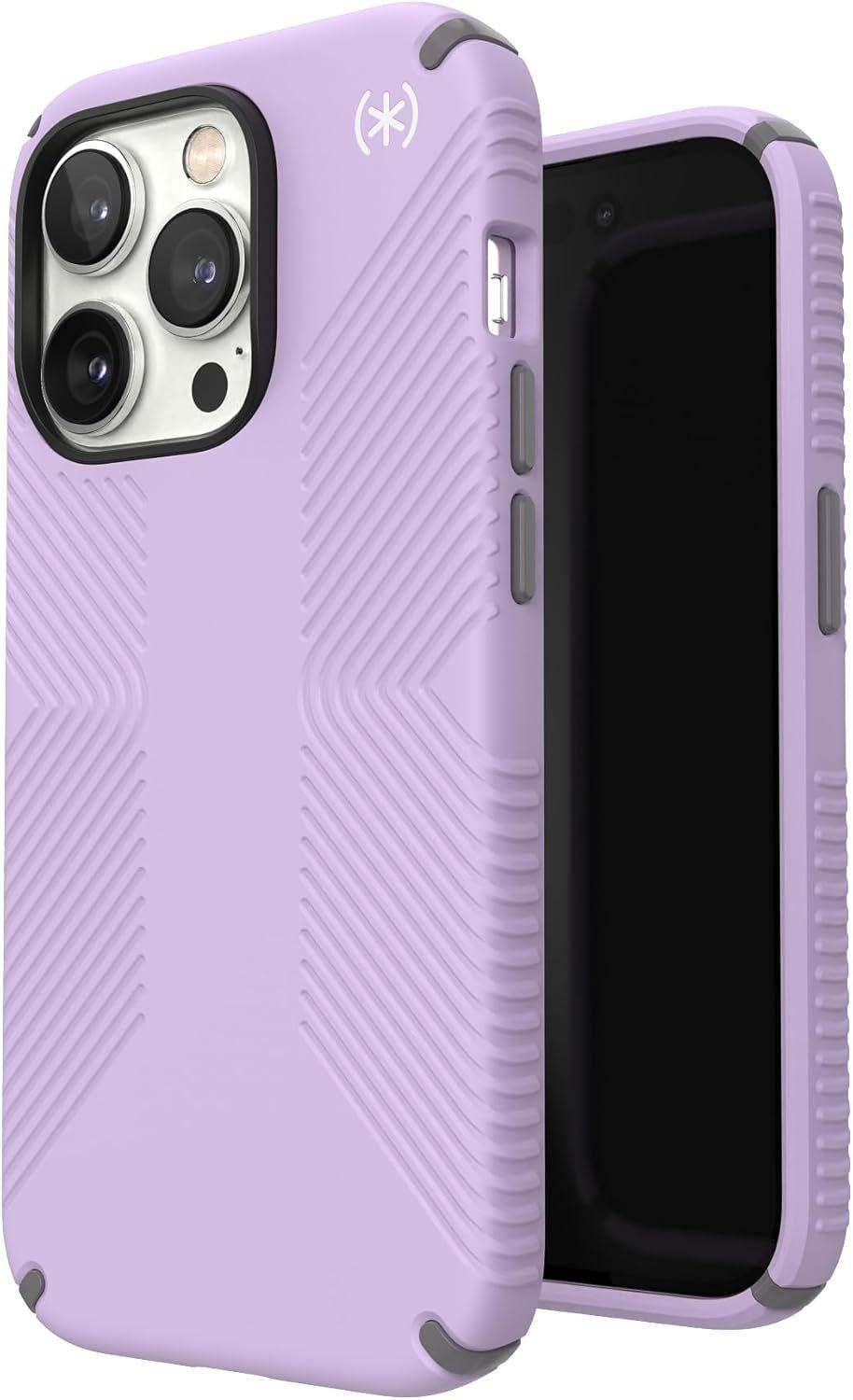 Speck Presidio2 Grip Phone Case for iPhone 14 Pro - Spring Purple/Cloudy Grey/White