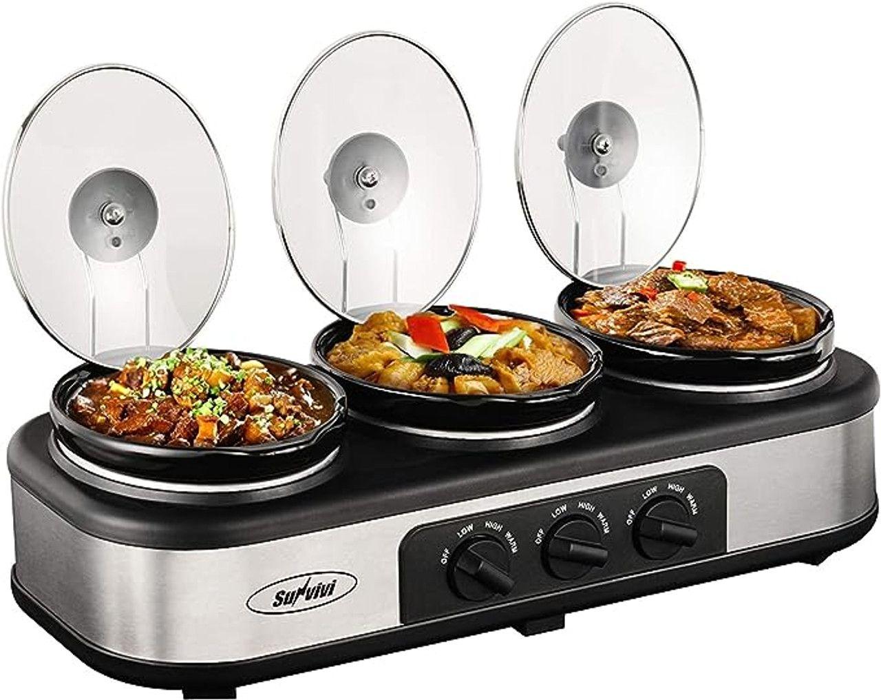 Sunvivi Slow Cooker Triple Buffet Food Warmer - Black/Silver