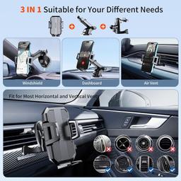 SUUSON Upgraded 3-in-1 Car Phone Holder Mount - Black