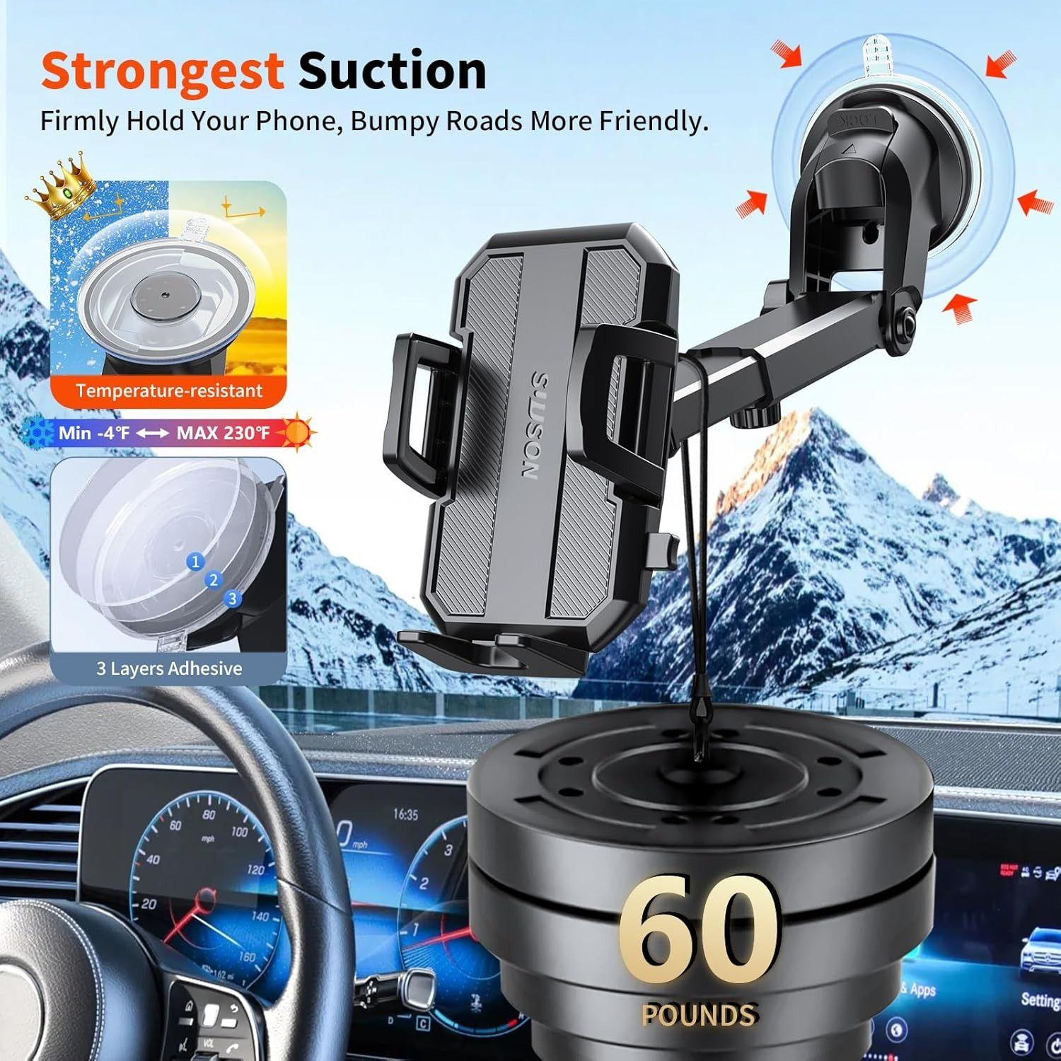 SUUSON Upgraded 3-in-1 Car Phone Holder Mount - Black