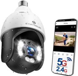 Symynelec 5GHz/2.4GHz Light Bulb Security Camera - Black/White