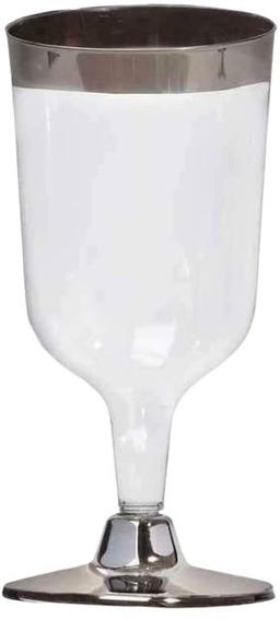 Tableluxe 25 Premium Plastic Wine Glasses (6oz) - Silver/Clear
