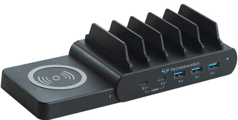 Techsmarter  100W 6-Port Charging Station Supreme - Black - Premium