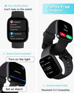 TOOBUR IDW26 Smartwatch - 46mm - Black Plastic Case with Black Silicone Silicone Band