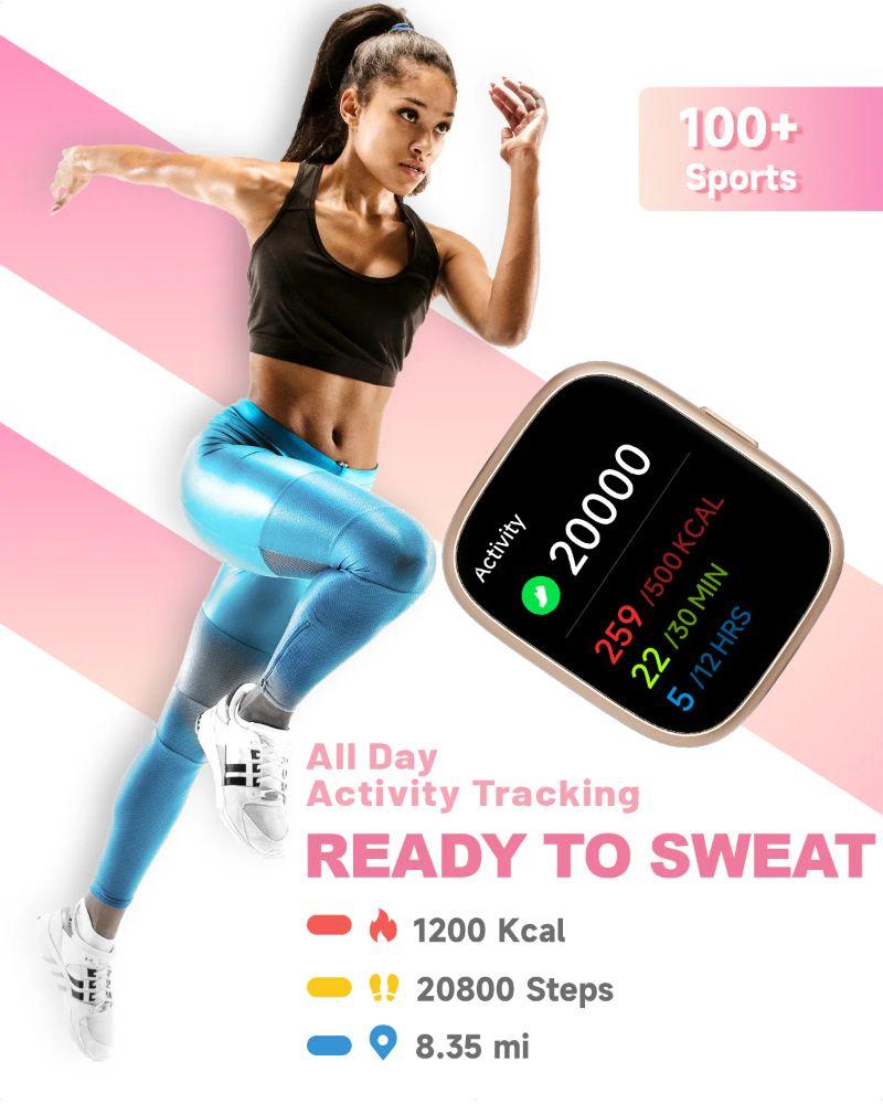 TOOBUR IDW26 Smartwatch - 46mm - Rose Gold Plastic Case with Pink Silicone Silicone Band