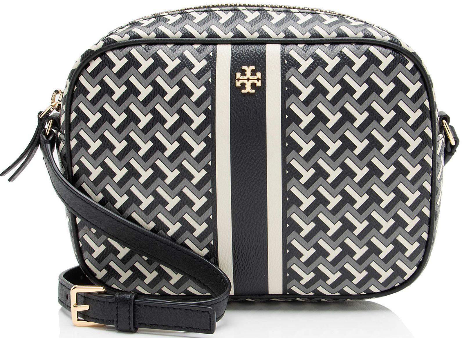 Tory Burch  Coated Canvas T Zag Camera Bag - Black/Grey/White - Coated Canvas - Excellent