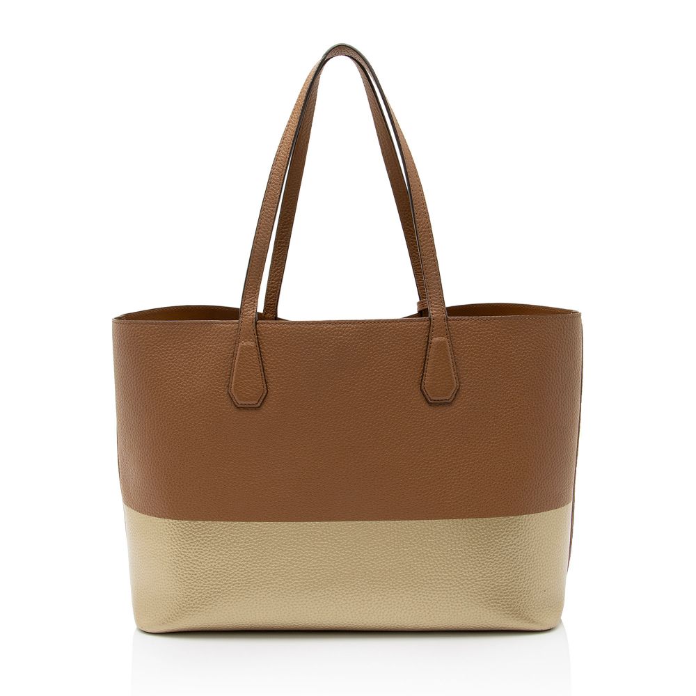 Tory Burch Leather Colorblock Perry Tote - Metallic Leather - Brown/Gold
