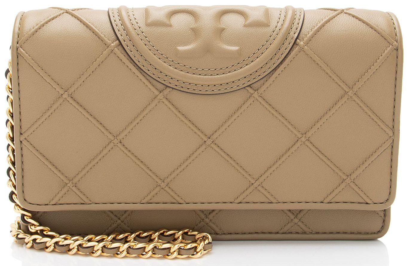 Tory Burch  Leather Fleming Soft Wallet on Chain - Brown - Leather - Excellent