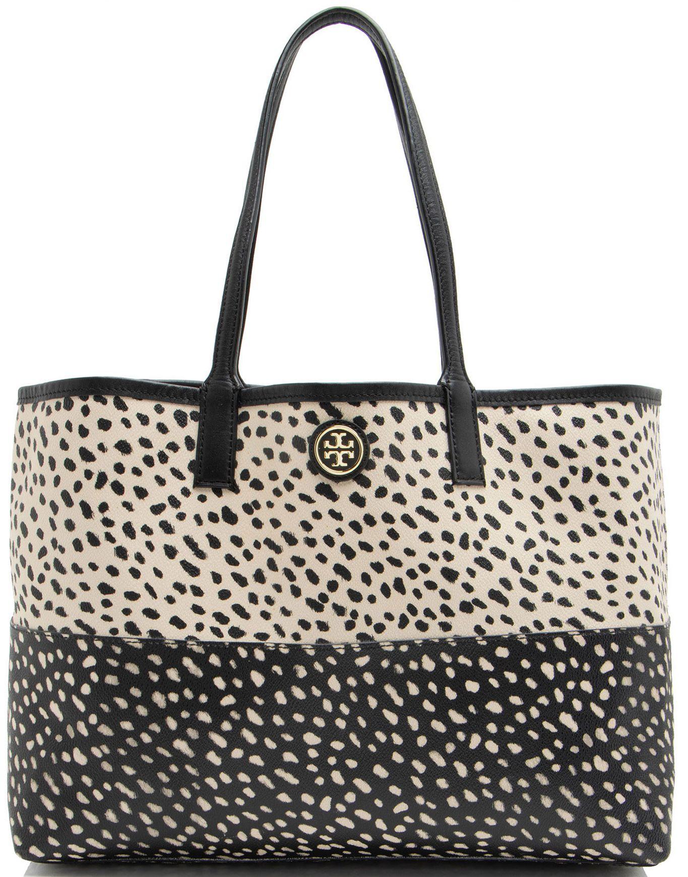 Tory Burch  Leopard Kerrington Shopper Tote - Beige/Black - Coated Canvas - Excellent