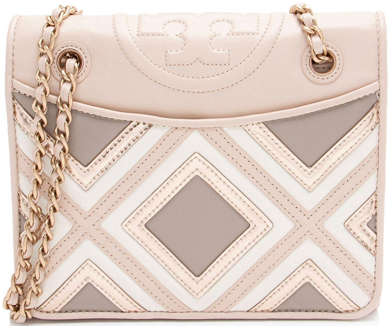 Tory Burch  Matte Leather Geo Fleming Shoulder Bag - Beige/Pink - Matte Leather - Excellent