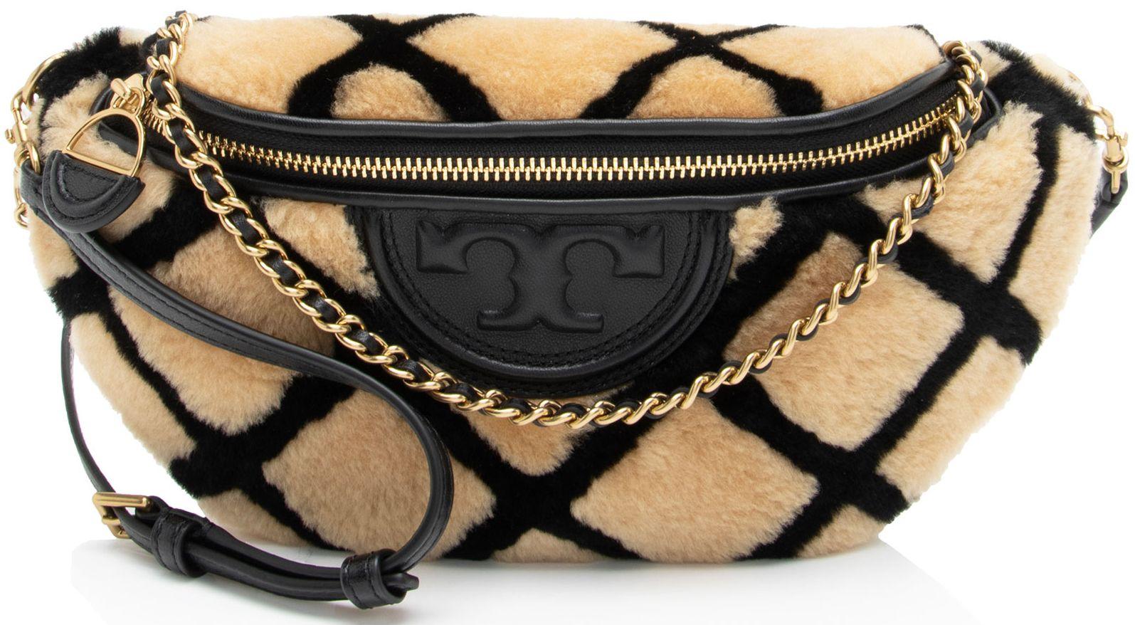 Tory Burch  Shearling Fleming Convertible Belt Bag - Beige/Black - Shearling - Excellent
