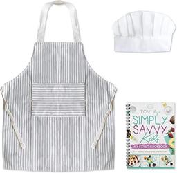 Tovla Jr. Kids Cookbook | Cooking Apron and Hat - White/Grey